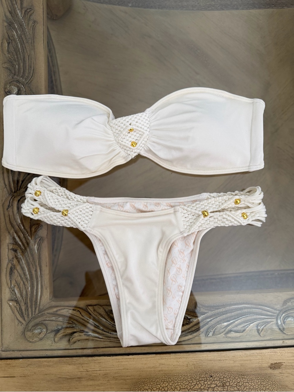 Victoria's Secret White Macramé Bandeau Bikini Set